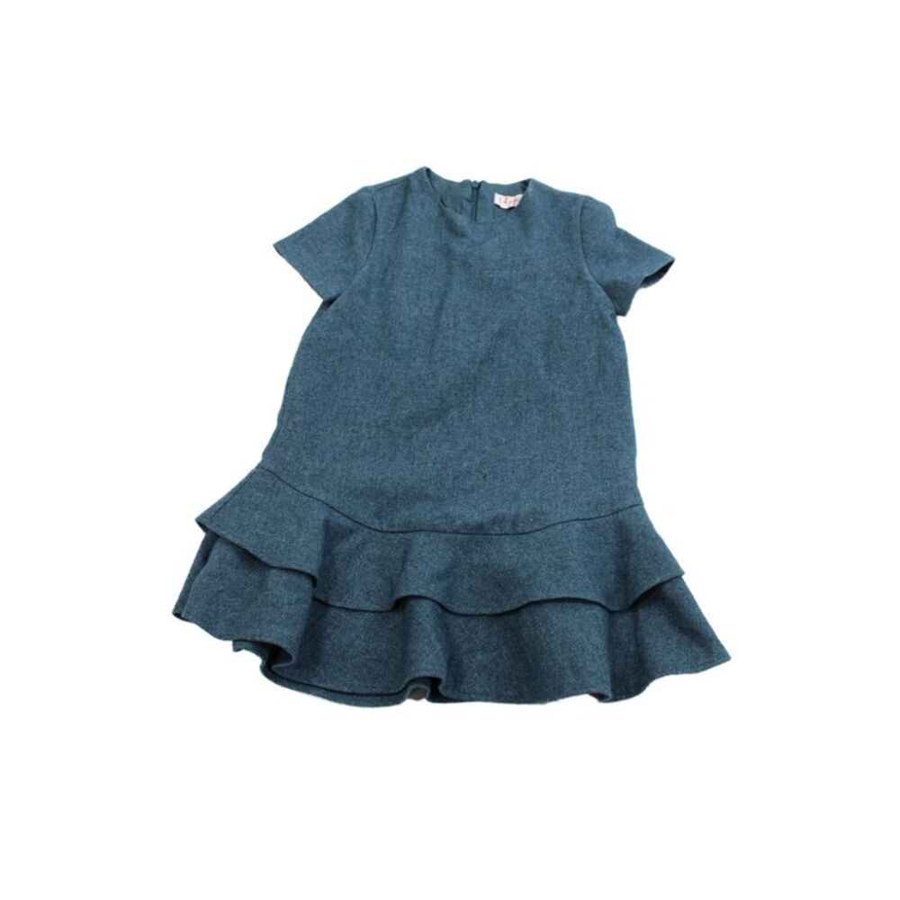 Il Gufo Girls Short Sleeve Ruffled Zippered Mini Dress Blue Size 5